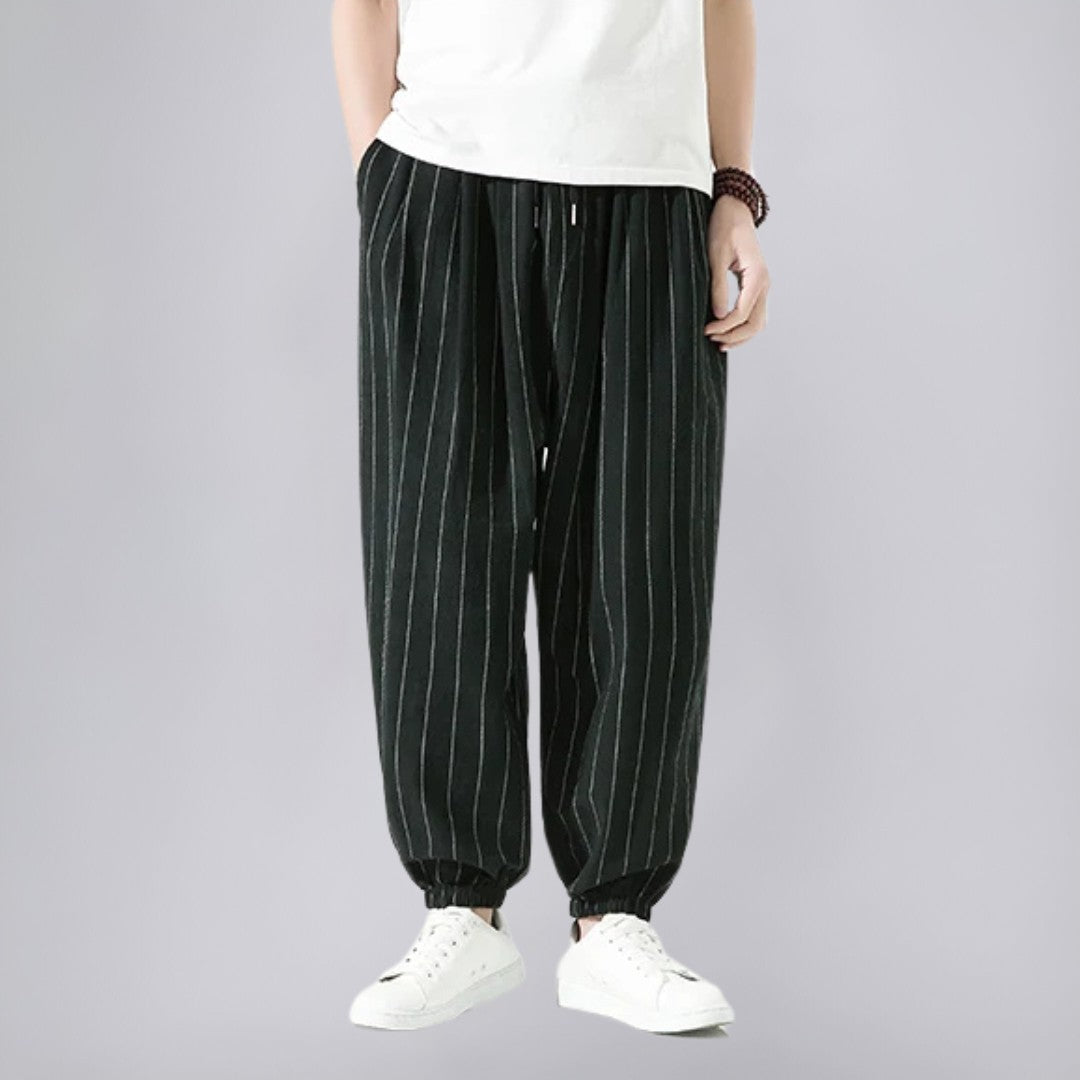 Lightweight Cotton Trousers with Relaxed Fit and Elastic Cuffs