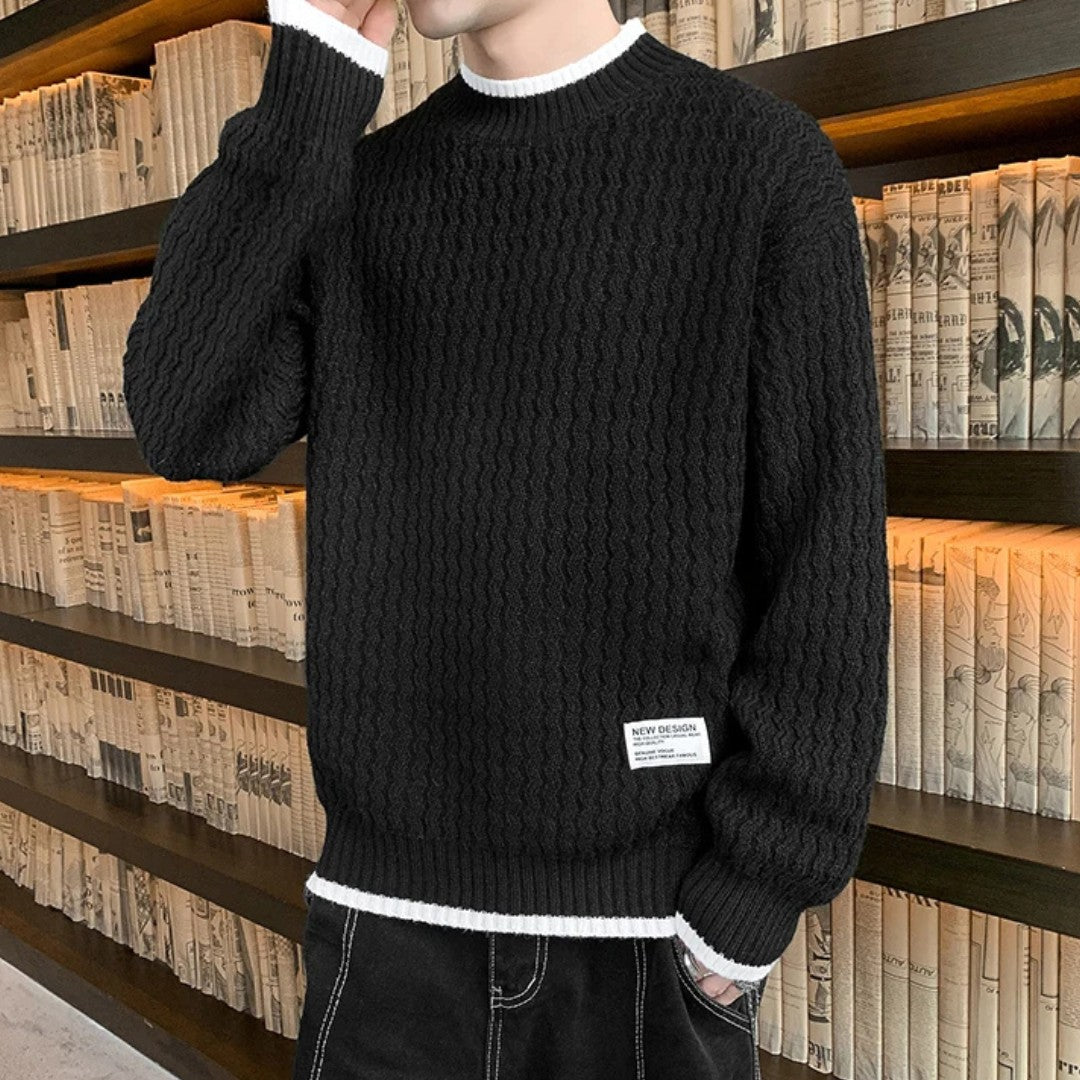 Merino Wool Pullover with Wave Texture