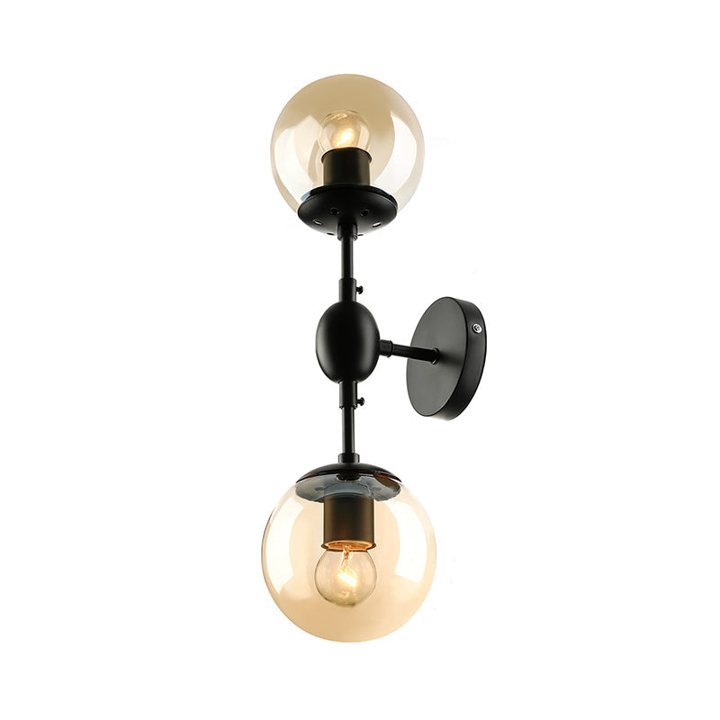 BowLift | Black 2-Light Wall Light Industrial Amber Glass Globe Shade Lighting Fixture for Living Room