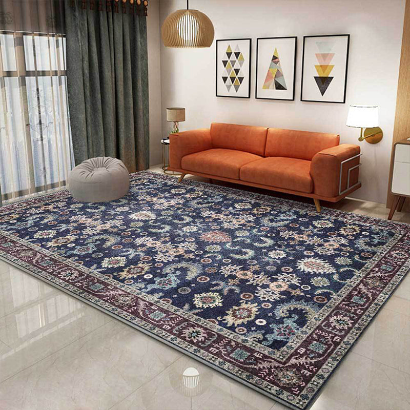 BowLift | Unique floral patterned carpet with leaf Blue Vintage carpet polyester washable non-slip backing carpet for bedroom