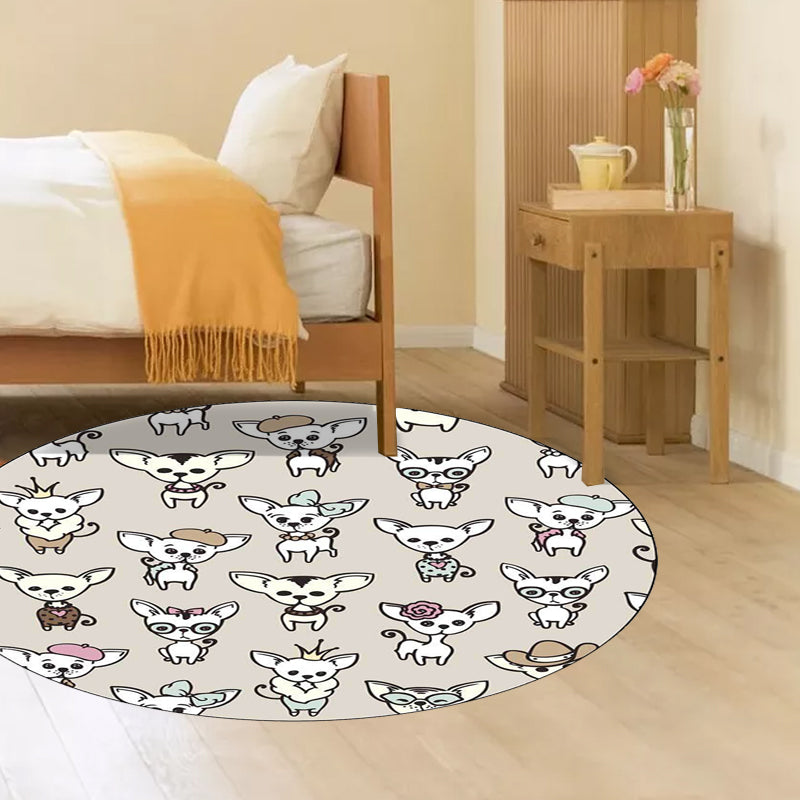 BowLift | Casual Kids Rug in Brown Animal Dog Pattern Rug Polyester Machine Washable Non-Slip Rug for the Children's Room