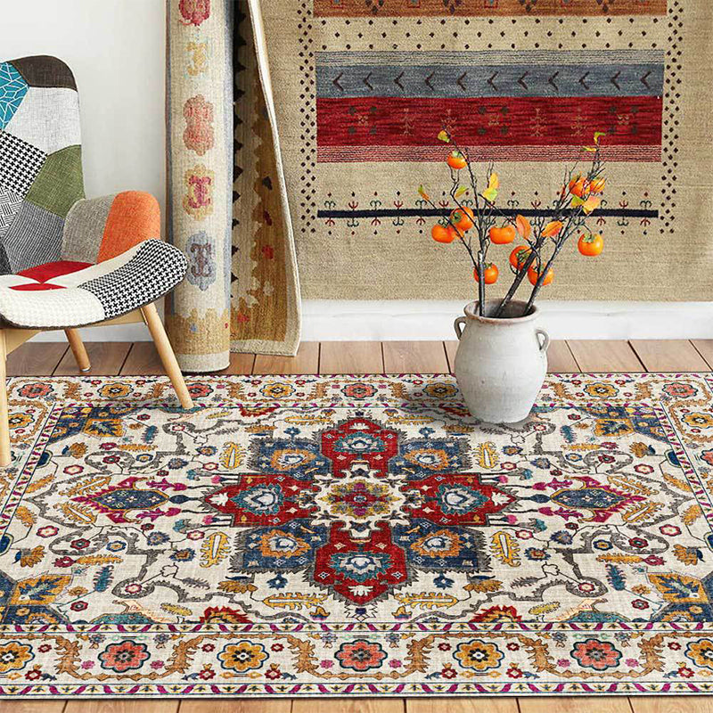 BowLift | unique medallion pattern rug with floral blue and red Persian rug polyester machine washable non-slip rug for the bedroom