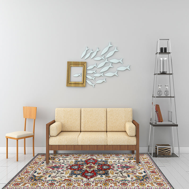 BowLift | unique medallion pattern rug with floral blue and red Persian rug polyester machine washable non-slip rug for the bedroom