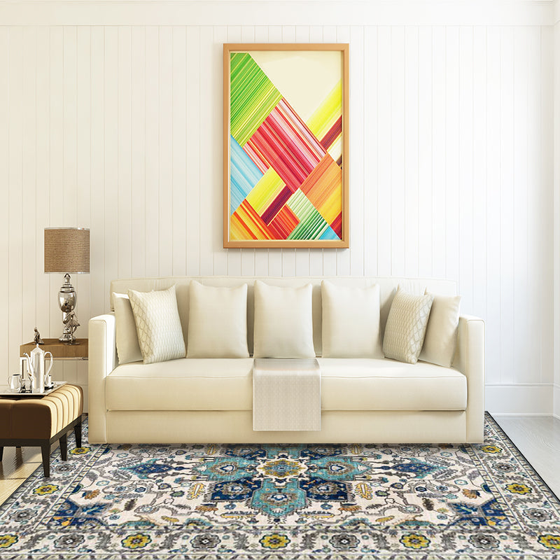 BowLift | unique medallion pattern rug with floral blue and red Persian rug polyester machine washable non-slip rug for the bedroom