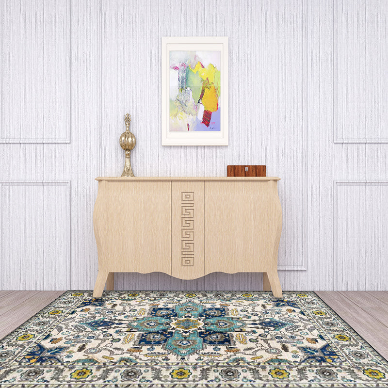 BowLift | unique medallion pattern rug with floral blue and red Persian rug polyester machine washable non-slip rug for the bedroom