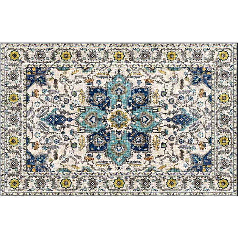 BowLift | unique medallion pattern rug with floral blue and red Persian rug polyester machine washable non-slip rug for the bedroom