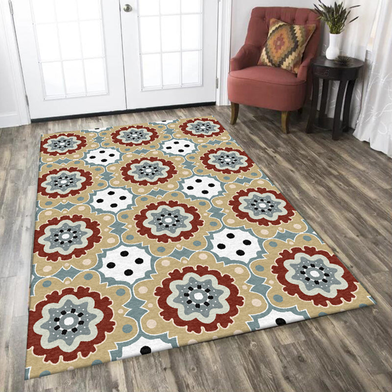 BowLift | Persian plaid rug with floral yellow polyester rug machine washable non-slip rug for the living room