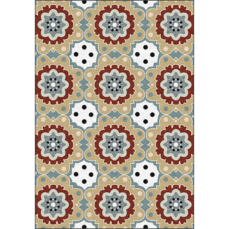 BowLift | Persian plaid rug with floral yellow polyester rug machine washable non-slip rug for the living room