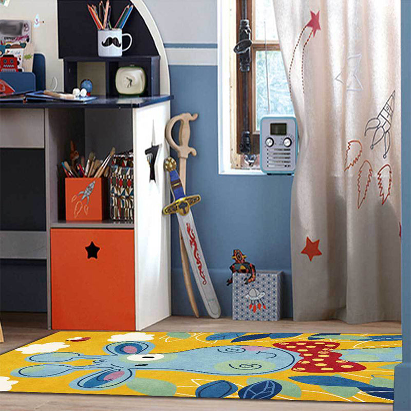 BowLift | Children's Bedroom Rug in Blue and Yellow Animal Giraffe Cloud Leaf Print Rug Polyester Washable Rug
