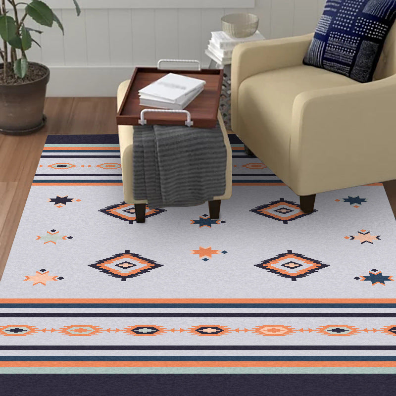 BowLift | Black and gray tribal rug polyester geometric and striped pattern washable rug non-slip backing rug for living room