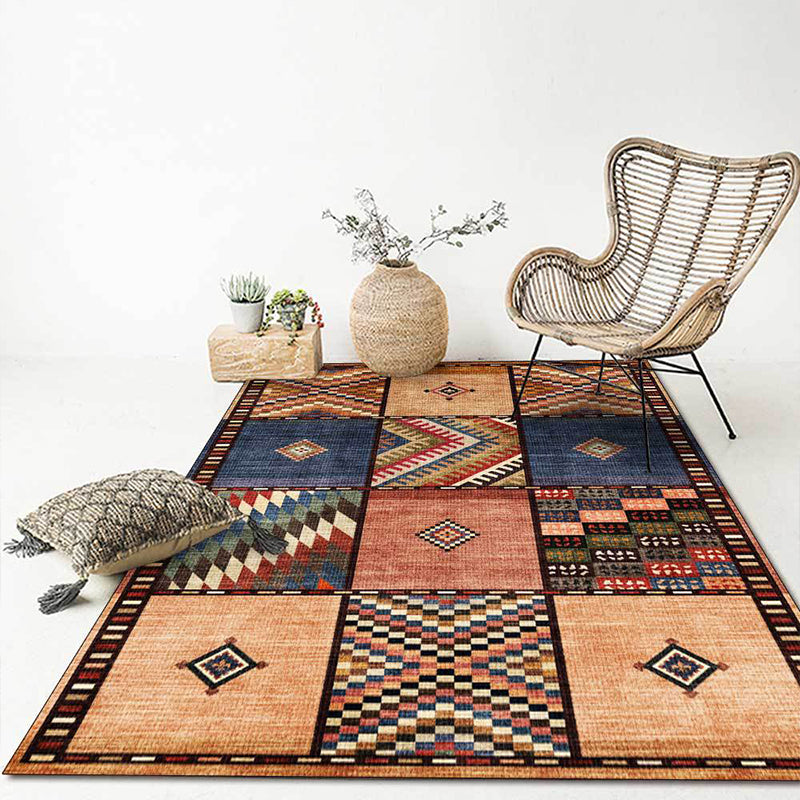 BowLift | American tribal check pattern rug brown polyester rug machine washable non-slip rug for living room