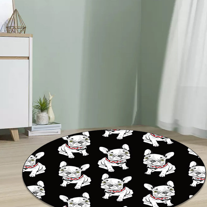 BowLift | Black Children's Room Carpet Children Animals Dog Pattern Rug Polyester Non-Slip Backing Rug
