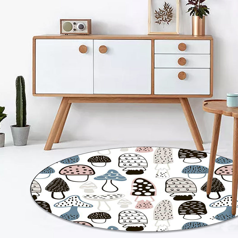 BowLift | Children's Bedroom Rug in White Botanical Mushroom Print Rug Polyester Non-Slip Back Washable Rug