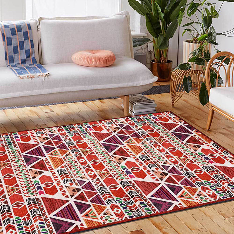 BowLift | Unique geometric pattern rug Red Vintage rug Polyester Washable Anti-slip mat rug for the bedroom