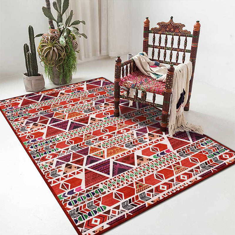 BowLift | Unique geometric pattern rug Red Vintage rug Polyester Washable Anti-slip mat rug for the bedroom