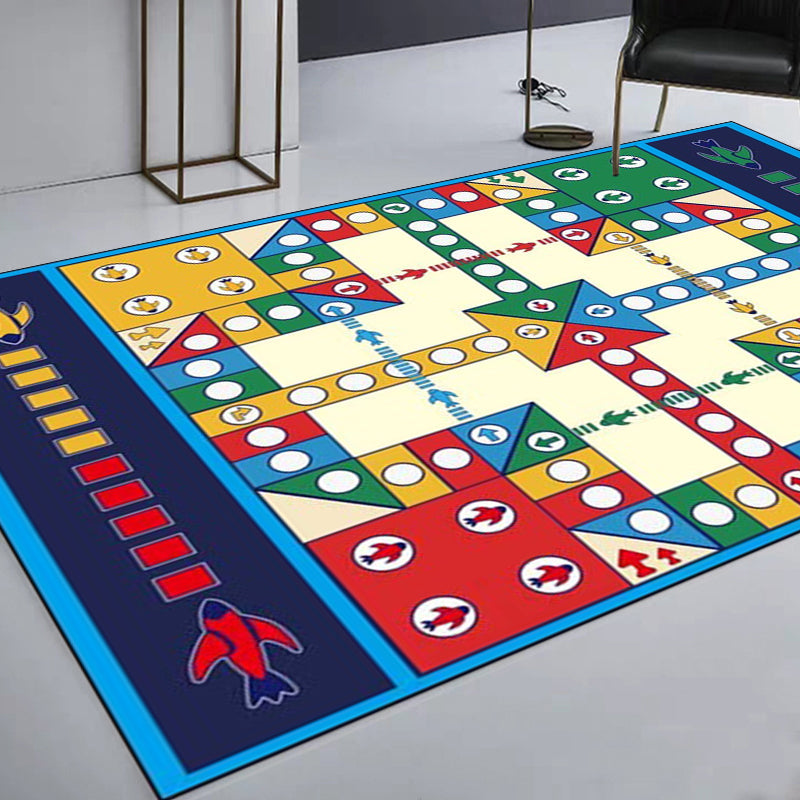 BowLift | Unique Children's Carpet in Blue Educational Ludo Pattern Carpet Polyester Stain Resistant Rug for Nursery
