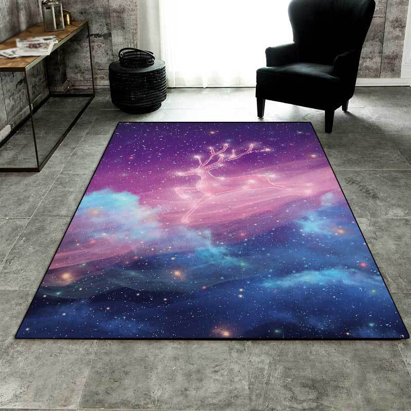 BowLift | Unique Kids Rug in Purple Fairy Deer Galaxy Pattern Rug Polyester Non-Slip Back Rug for Children's Room