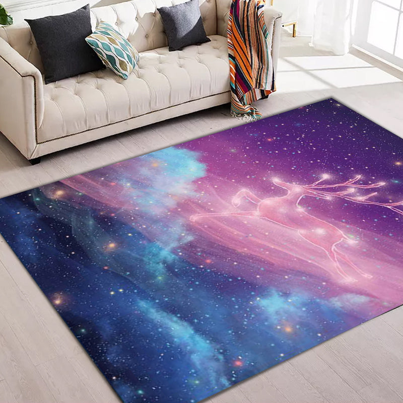 BowLift | Unique Kids Rug in Purple Fairy Deer Galaxy Pattern Rug Polyester Non-Slip Back Rug for Children's Room
