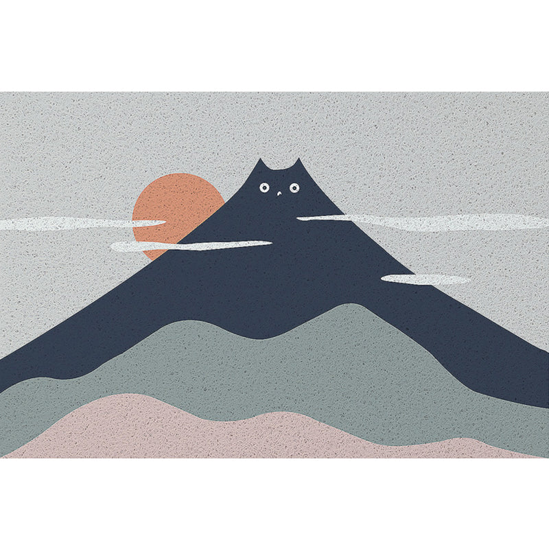 BowLift | Green and Gray Children's Mat Vinyl Cat Mountains Print Carpet Washable Nonslip Back Rug for Children's Room