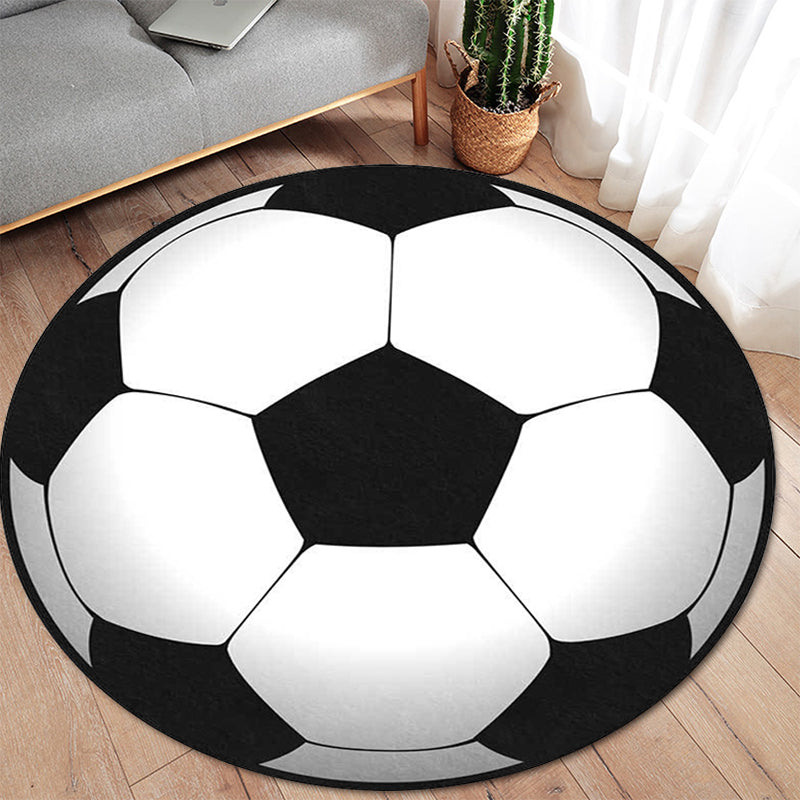 BowLift | Black and White Children's Room Carpet Kids Sports Football Pattern Area Rug Polyester Washable Stain Resistant Area Rug