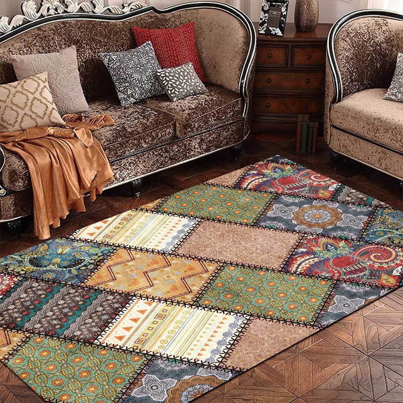 BowLift | Unique tribal pattern carpet red and gray vintage carpet polyester washable non-slip backing living room carpet for the bedroom