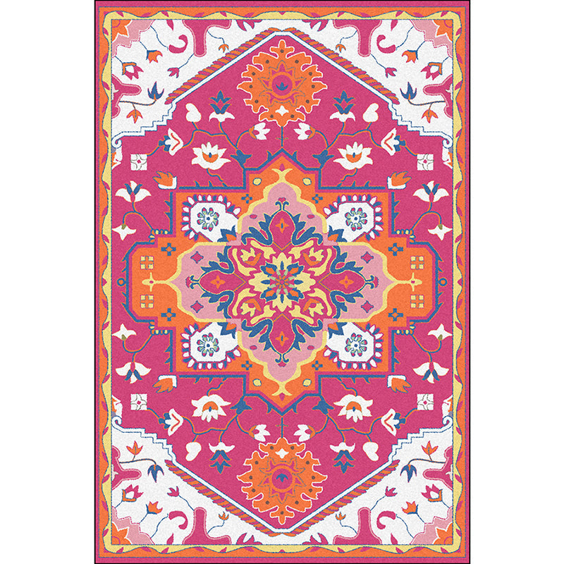 BowLift | Pink and Blue Mediterranean Carpet Polyester Medallion Pattern Carpet Washable Non-Slip Backing Carpet for Living Room
