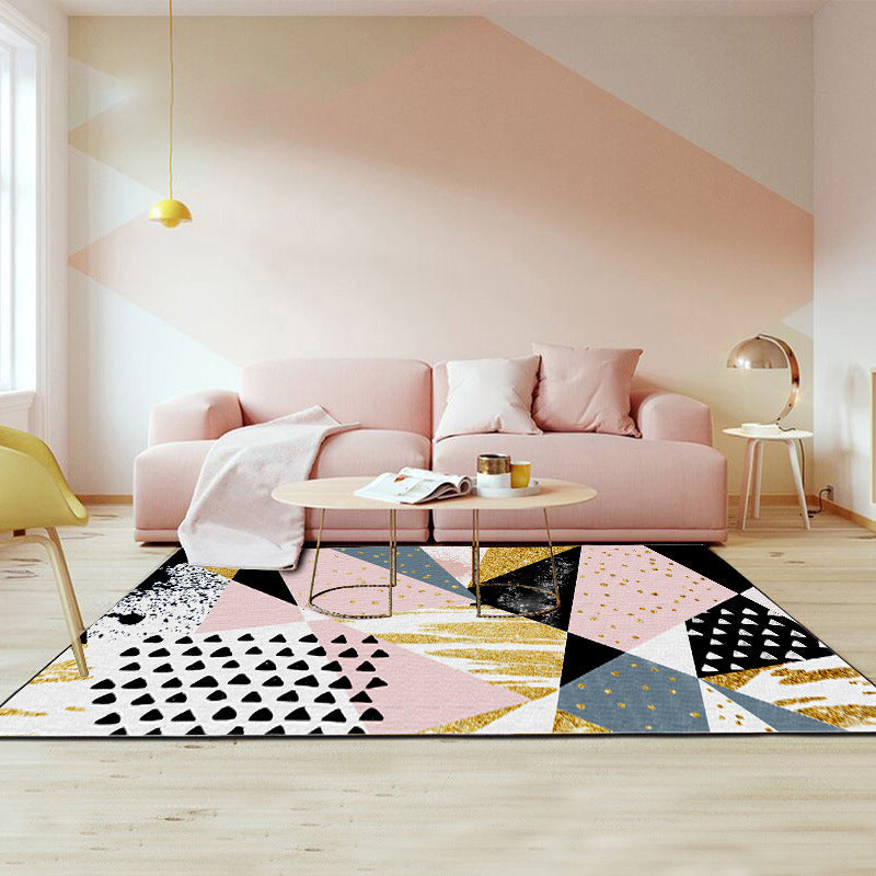 BowLift | Pink and Gold Bedroom Carpet Novelty Geometric Irregular Shape Dots Pattern Rug Polyester Non-slip Area Rug