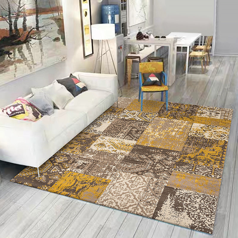 BowLift | Shabby Chic Tribal Pattern Rug Blue and Yellow Polyester Rug Machine Washable Non-Slip Rug for the Bedroom