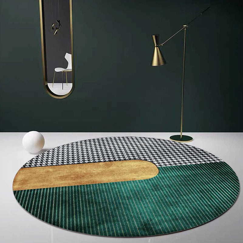 BowLift | Contemporary Houndstooth pattern rug green and gold polyester rug machine washable non-slip rug for the bedroom