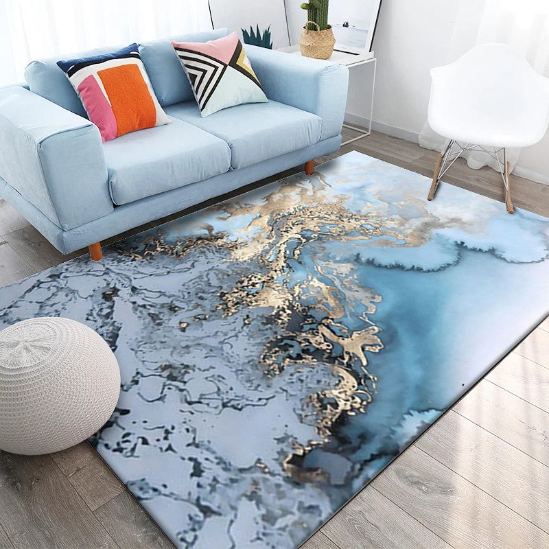 BowLift | Unique Watercolor Pattern Carpet Blue and Grey Modern Carpet Polyester Washable Non-Slip Backing Area Rug for Living Room