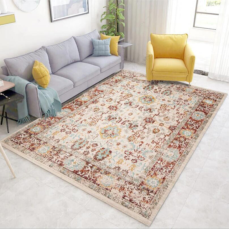 BowLift | Bleached Flower Rug Light Red Shabby Chic Rug Polyester Washable Non-Slip Underlay Rug for the Living Room