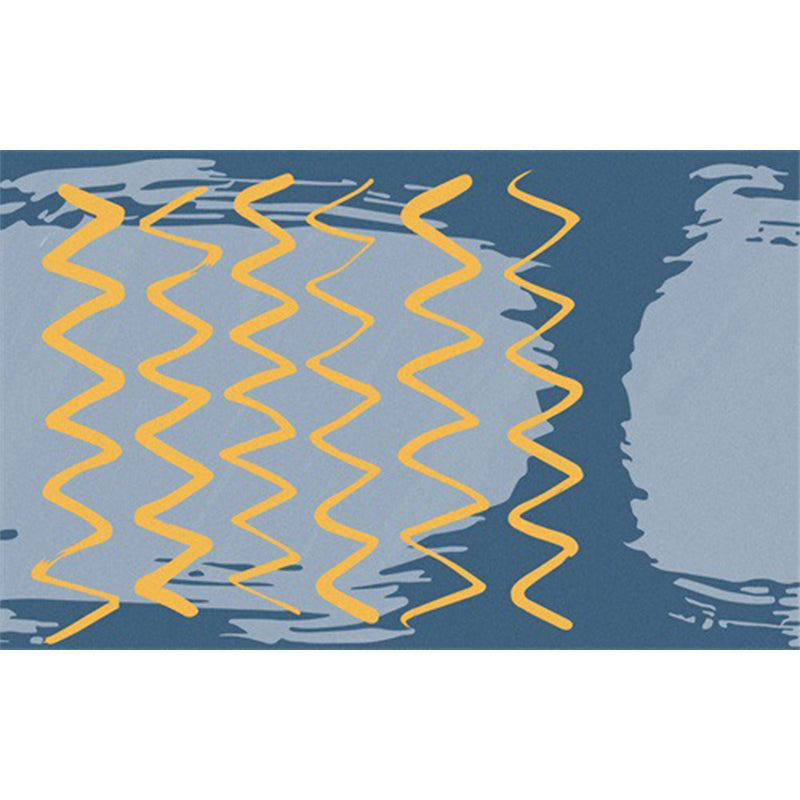 BowLift | Casual Novelty Rug in Blue Geometric Wave Pattern Rug Polyester Stain Resistant Rug for Home Decoration
