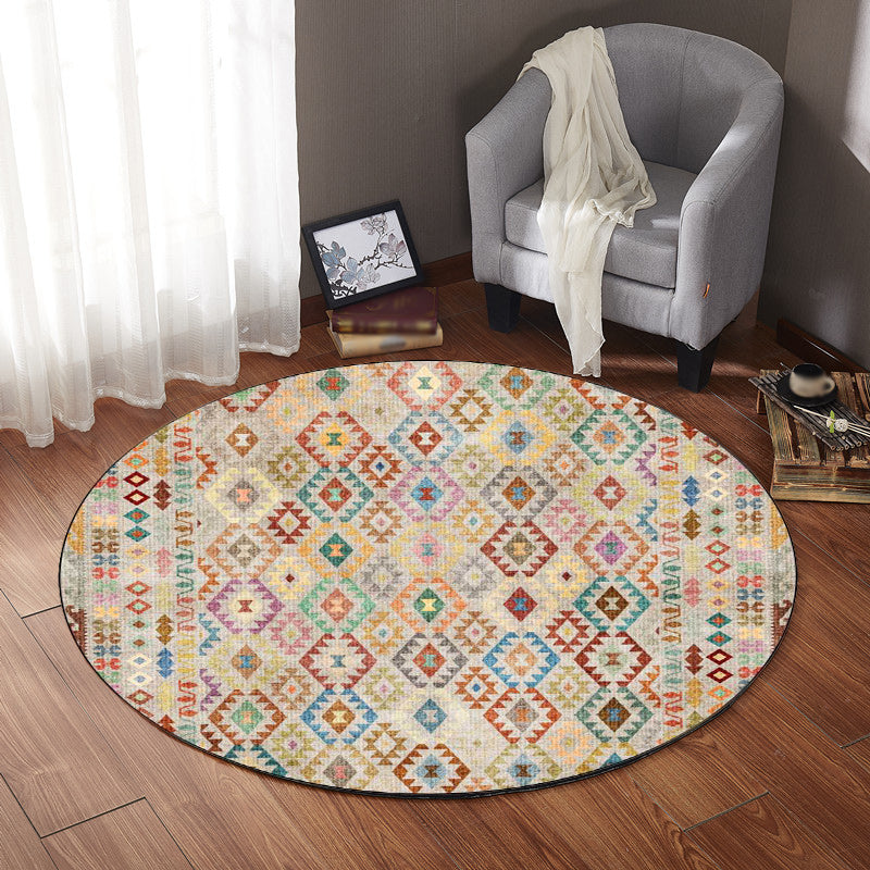 BowLift | American Geometric Pattern Rug Beige Polyester Rug Machine Washable Non-Slip Rug for Bedroom