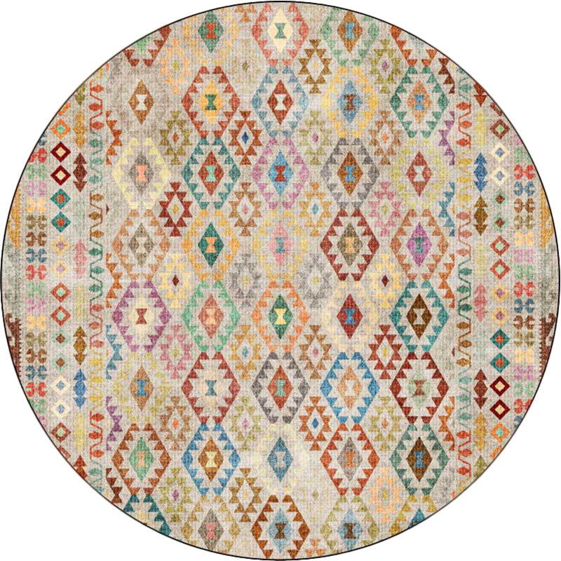 BowLift | American Geometric Pattern Rug Beige Polyester Rug Machine Washable Non-Slip Rug for Bedroom