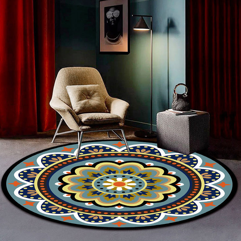 BowLift | Classic floral pattern carpet blue tribal carpet polyester washable non-slip backing carpet for the living room