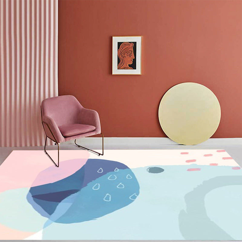 BowLift | Blue and Pink Bedroom Rug Novelty Color Block Watercolor Painting Pattern Area Rug Polyester Washable Carpet