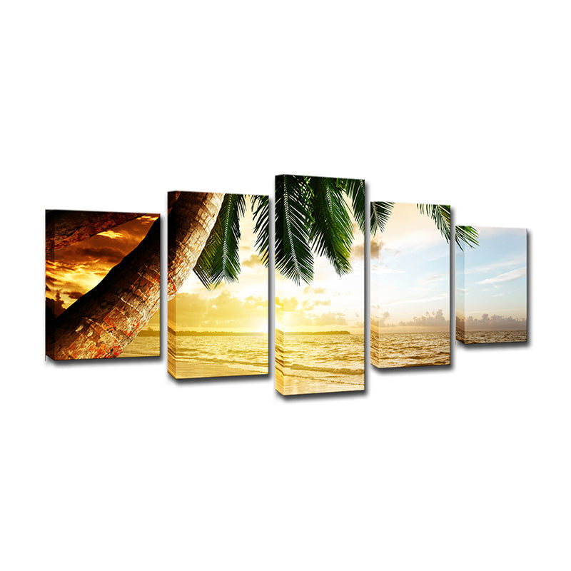 BowLift | Beach Palm Tree Canvas Art Tropix Beautiful Sunset over the Sea Scene Wall Decoration in Gold