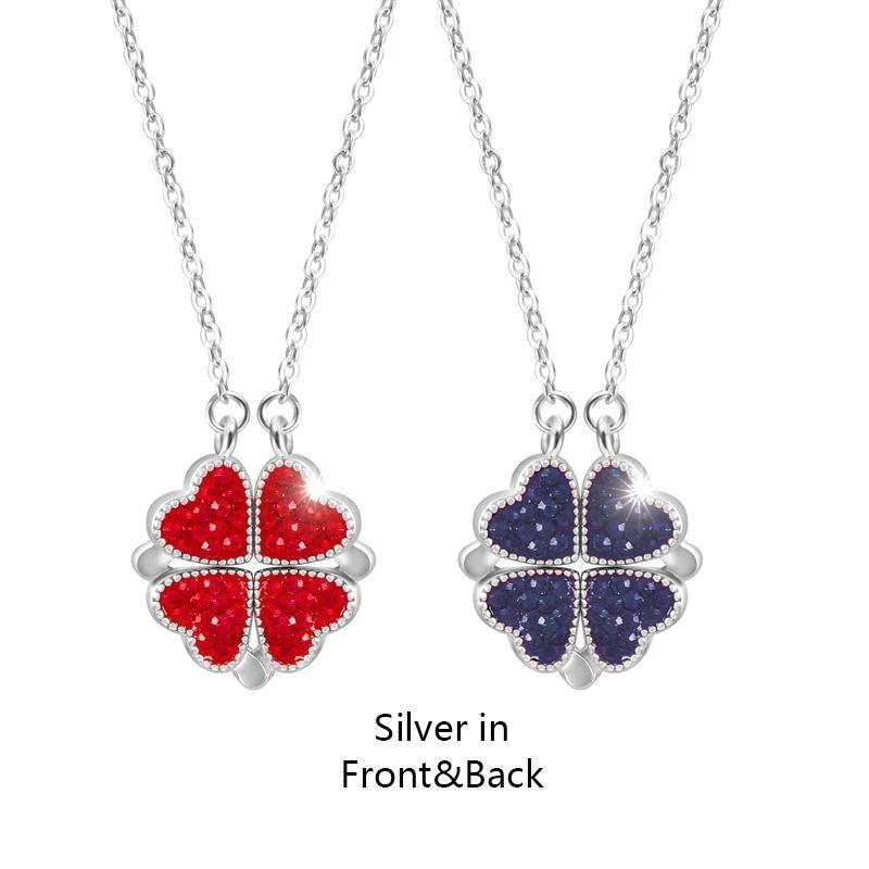 BowLift | Double Sided Four Leaf Clovers Heart Crystal Necklace