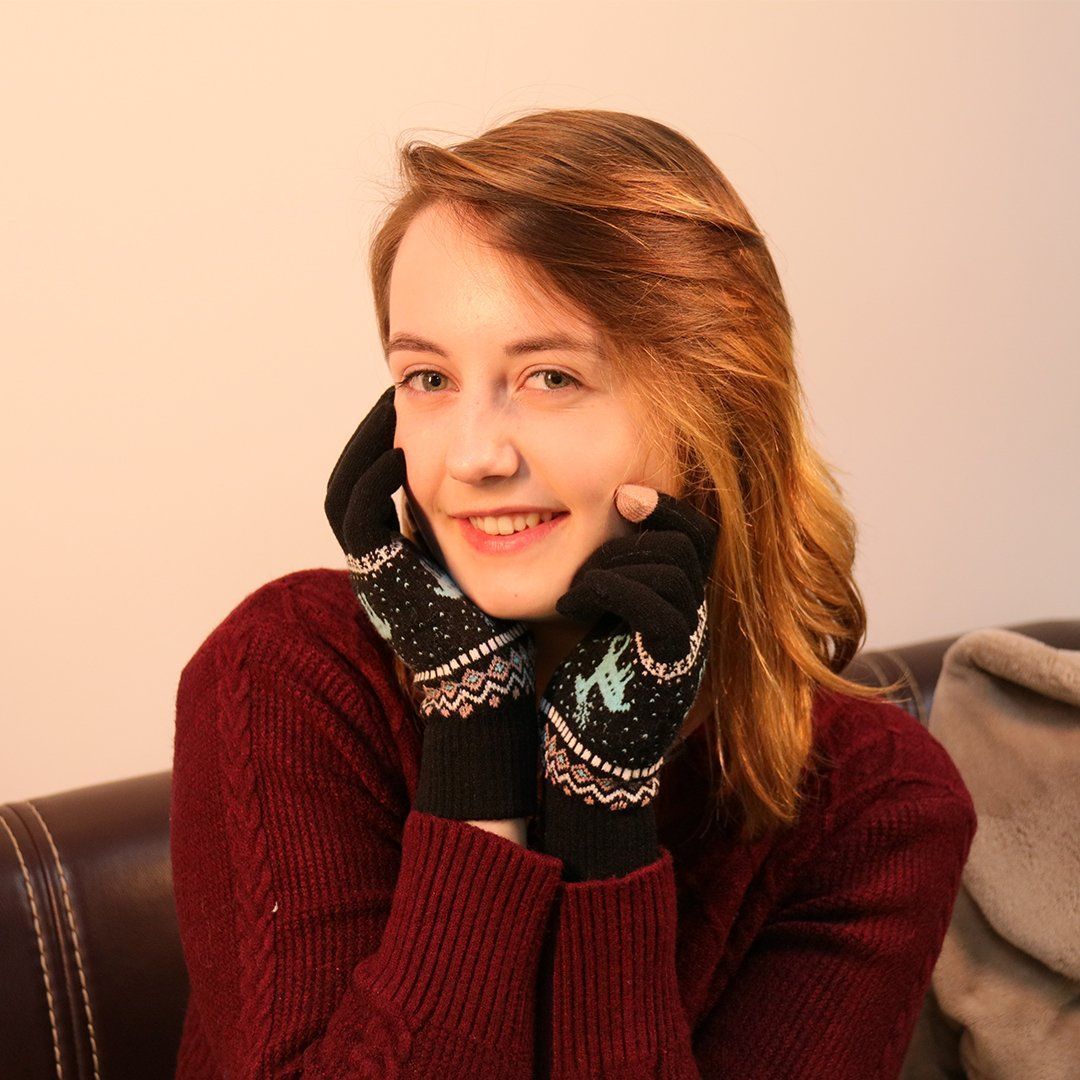 BowLift | Elk Snowflake Printed Knitted Touchscreen Glove