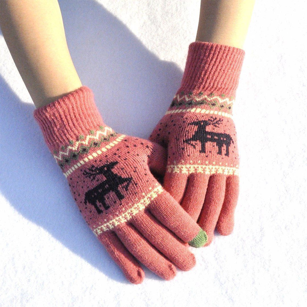 BowLift | Elk Snowflake Printed Knitted Touchscreen Glove