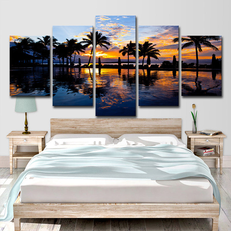 BowLift | Tropix Sunset Glow Wall Decoration Print in Orange Palm and Pool Canvas for Room