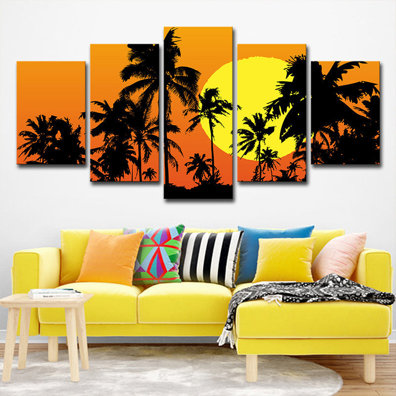 BowLift | Tropical Wall Decoration Orange Large Moon Behind Coconut Trees Canvas Print for Home