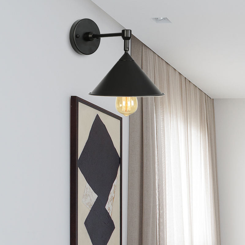 BowLift | Black/Gray Conical Wall Light Industrial Stylish Metallic 1 Head Bathroom Wall Lamp