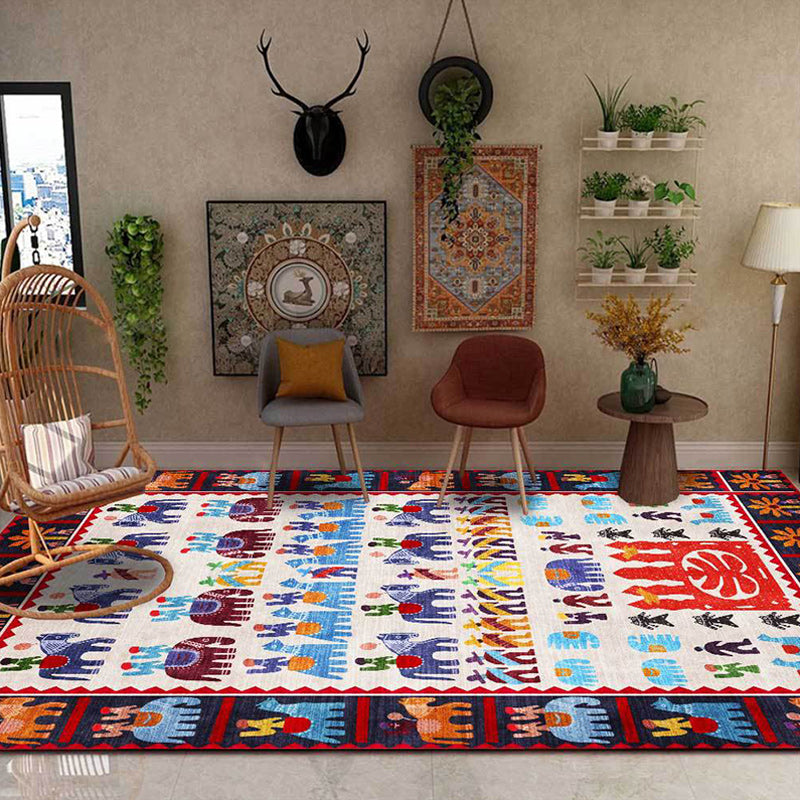 BowLift | Black Multicolor Sou'wester Carpet Polyester Tribal Character and Animal Pattern Carpet Washable Non-Slip Back Carpet for Living Room