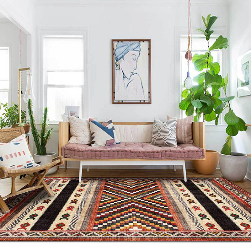 BowLift | Vintage Tribal Print Rug Red Americana Rug Polyester Machine Washable Non-Slip Back Rug for Bedroom