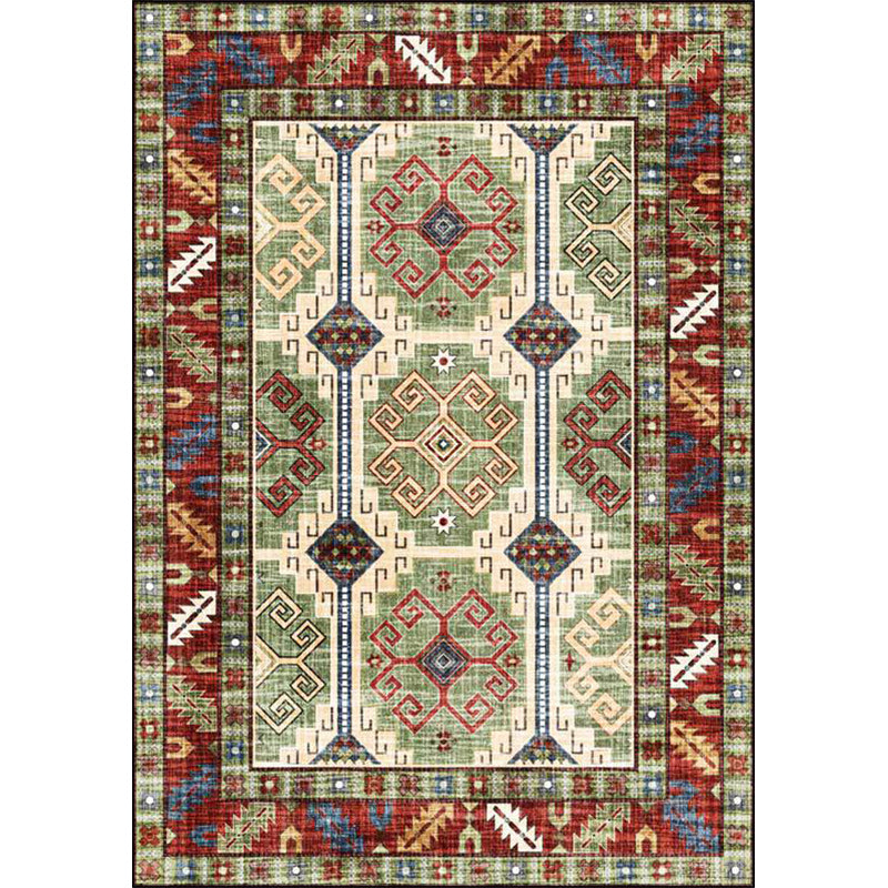 BowLift | Unique Tribal Pattern Rug Green and Red Southwest Rug Polyester Machine Washable Non-Slip Back Rug for Bedroom