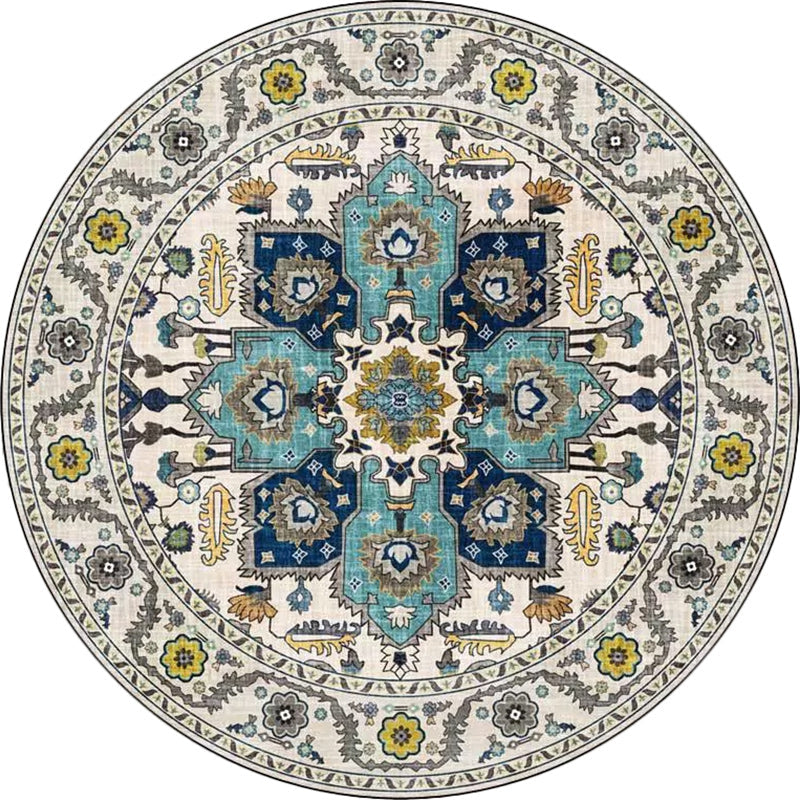 BowLift | Classic medallion pattern rug with floral blue and red tribal rug made of washable polyester non-slip backing rug for the living room