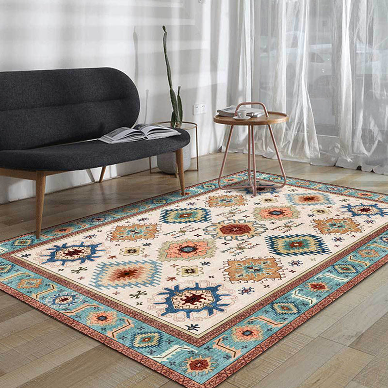 BowLift | Vintage Tribal Print Rug Light Blue Americana Rug Polyester Machine Washable Non-Slip Back Rug for Bedroom