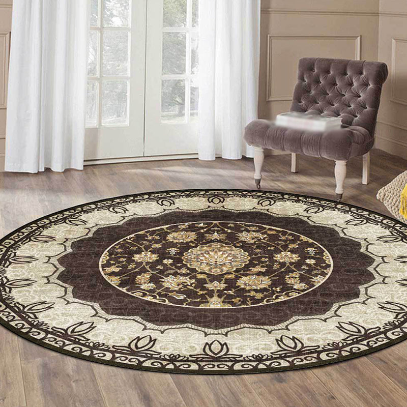 BowLift | Classic medallion pattern rug with floral brown tribal rug made of polyester, washable, non-slip backing, rug for the living room