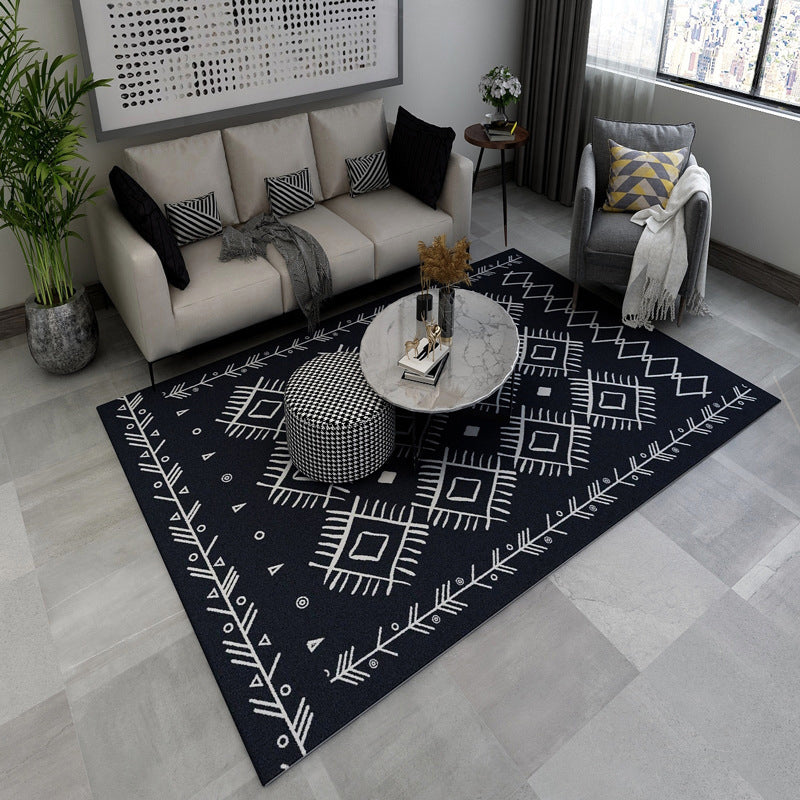 BowLift | Black and brown southwestern carpet polyester tribal pattern carpet washable non-slip backing carpet for the living room